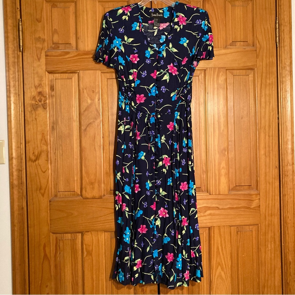 NWOT Jamie Brooke Vintage 80s Maxi Dress Blue Pink Size 12